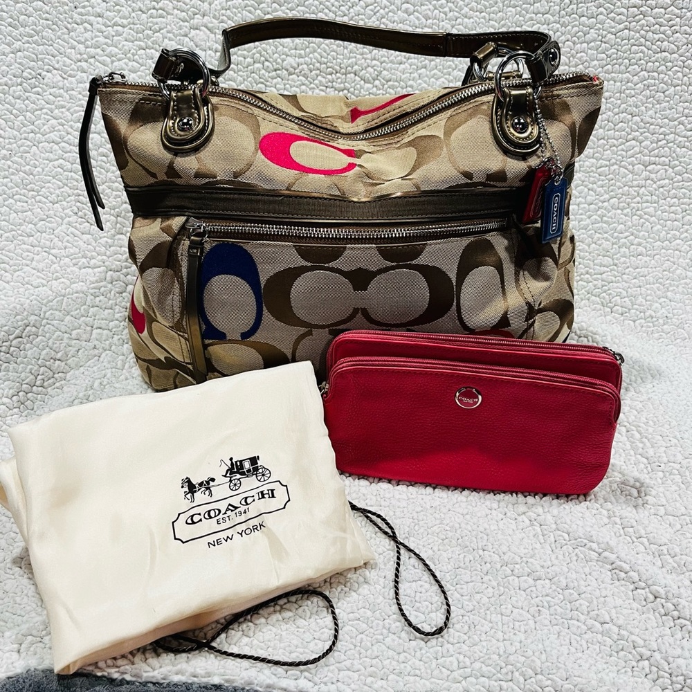 Authentic COACH bundle. Poppy Embossed Multicolor Signature C Glam Shoulder Bag